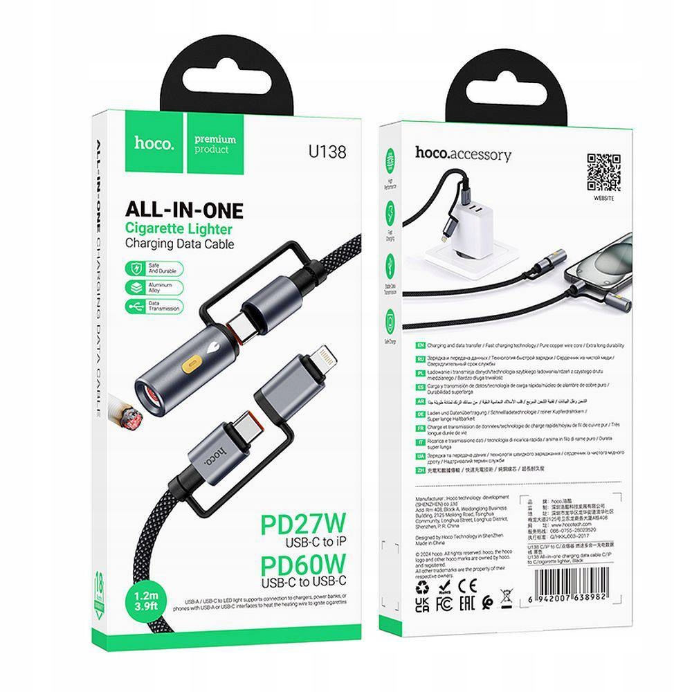 Hoco Kabel All-In-One Typ C do Lightning Do Typ C Zapalniczka samochodowa