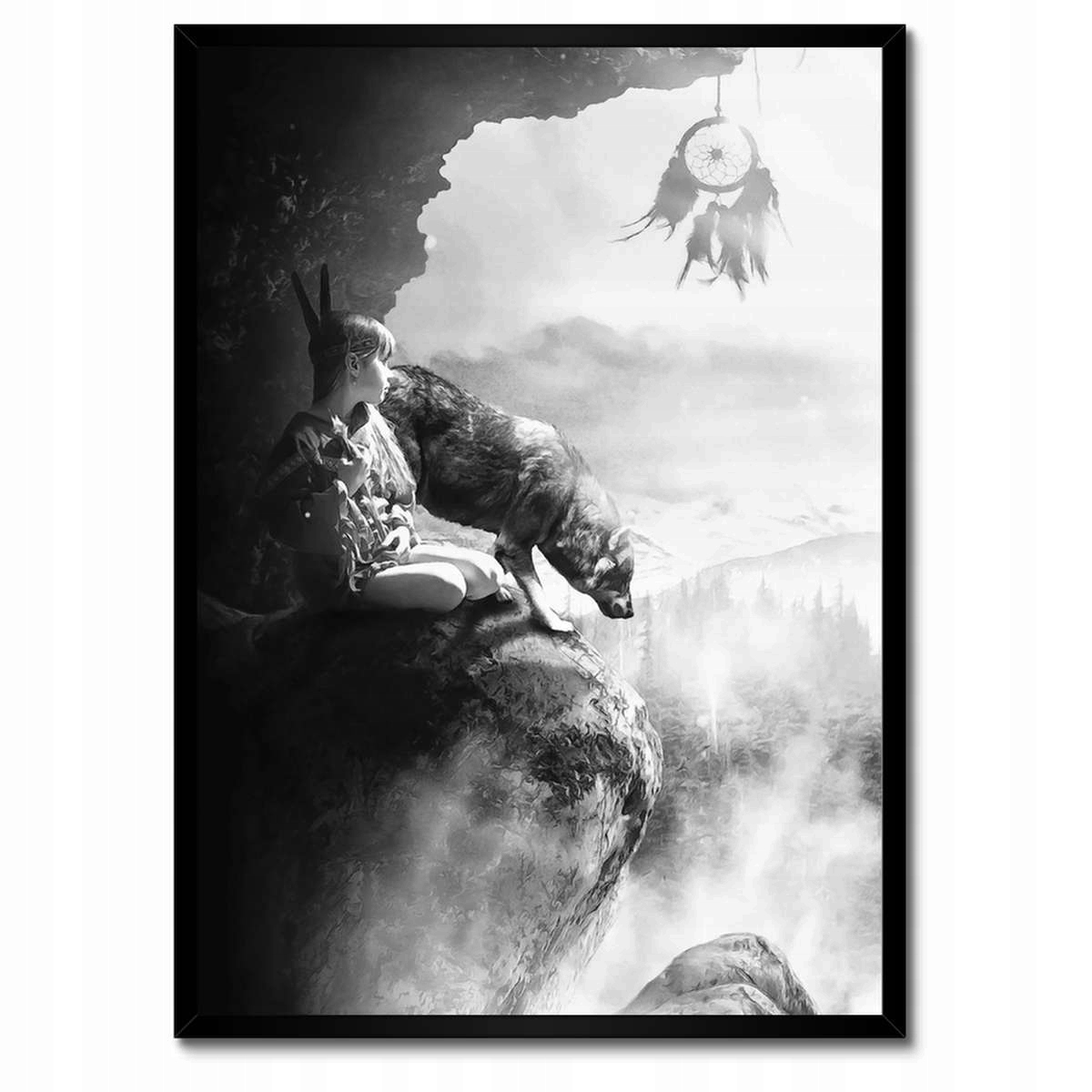Plakáty v rámu 50x70 Indiánka s vlkem