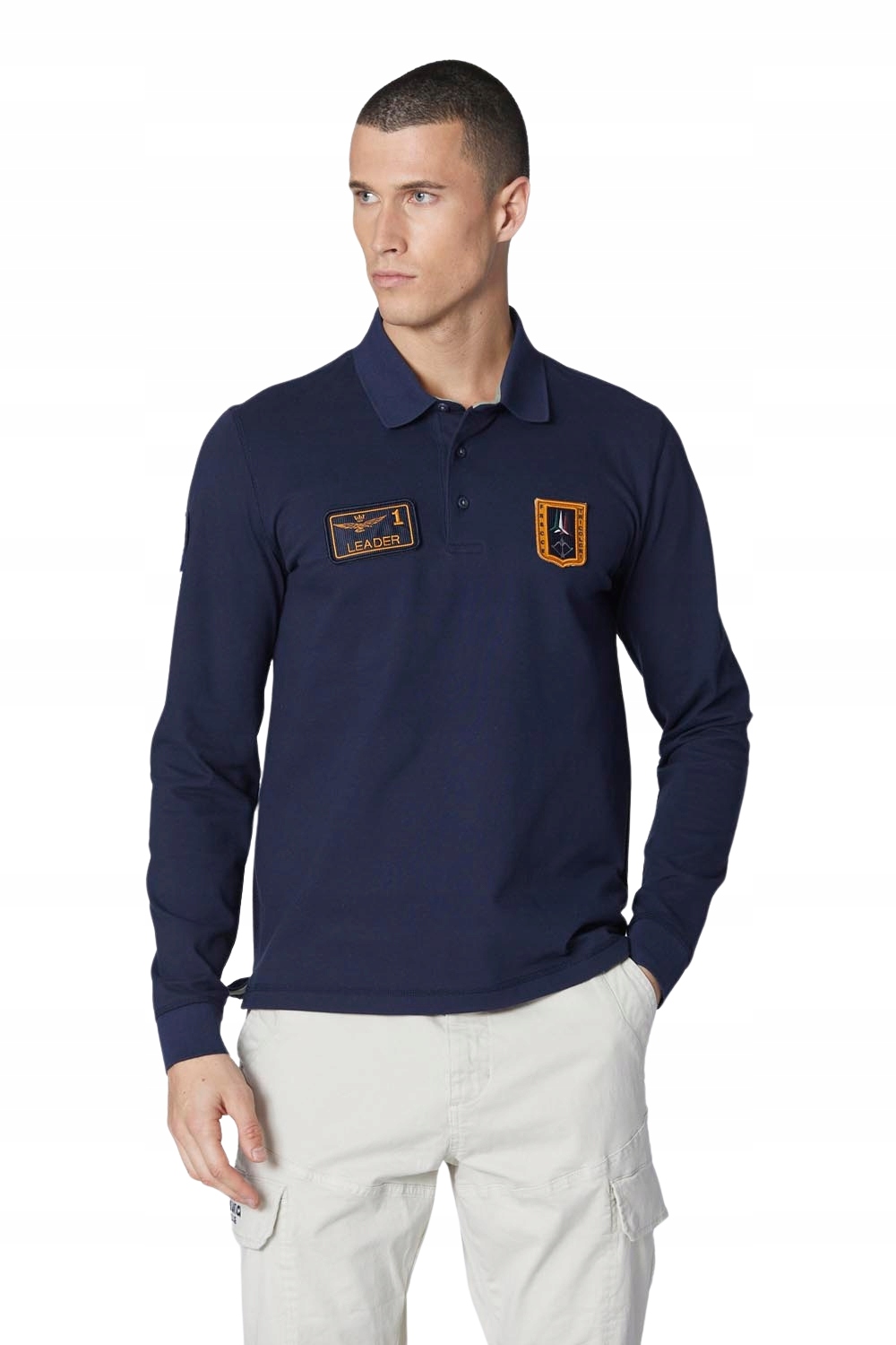 Aeronautica Militare Tmavě modré pánské polo tričko s dlouhým rukávem Piqué L