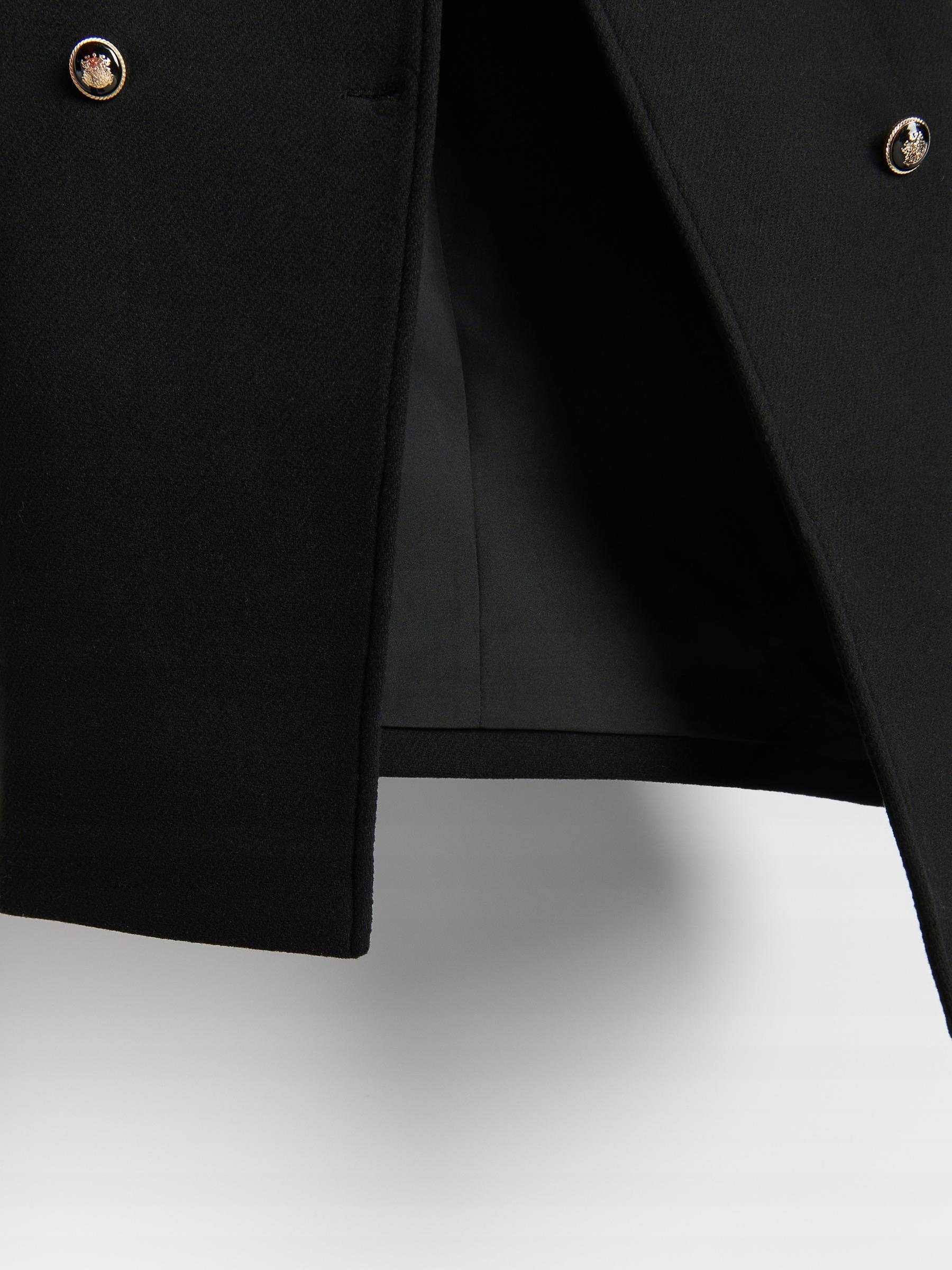 CZARNY DWURZĘDOWY PŁASZCZ PRZEJŚCIOWY OZDOBNE GUZIKI Z DODATKIEM WEŁNY M Szerokość w ramionach 42 cm