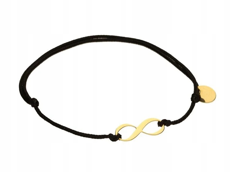 Zlatý provázkový náramek 585 14k černý s přívěskem nekonečno 19 Cm