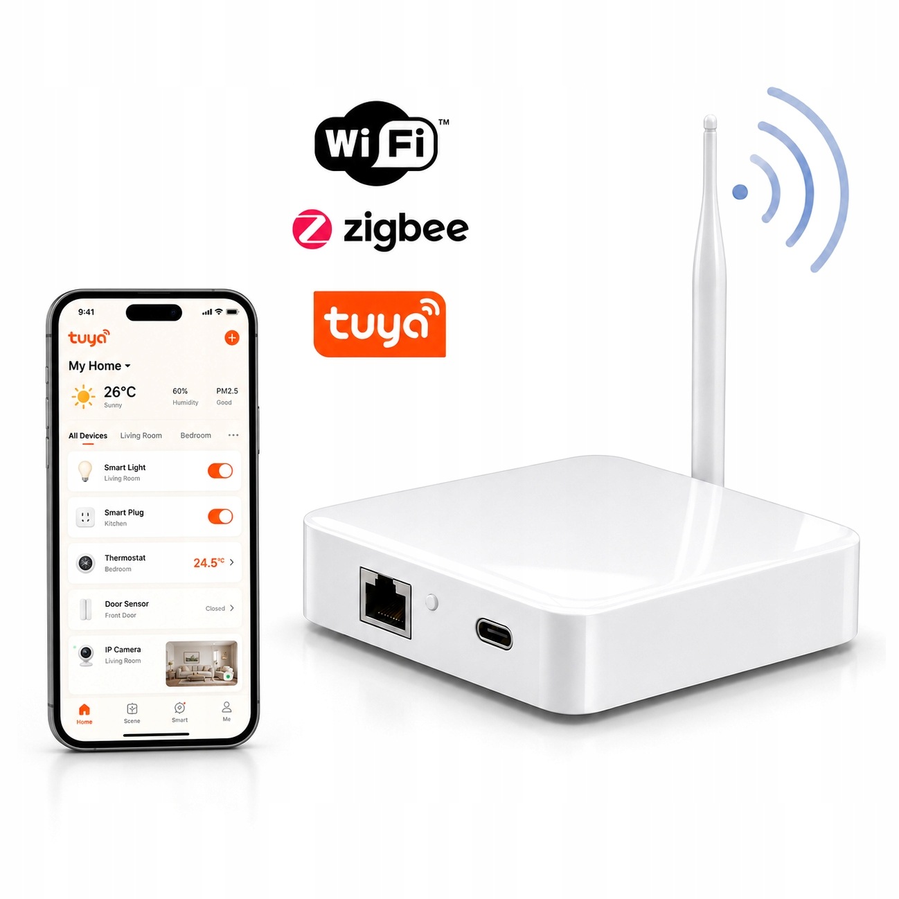Centrála Brána ZigBee 3.0 Tuya Smart Life Lan Paměť Scen Antena +20dBi