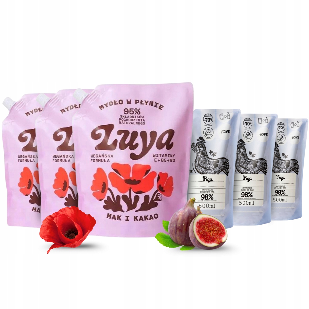 Yope Luya Refill Hydratační tekuté mýdlo Náhradní náplň Mak Figa Mix 6 ks