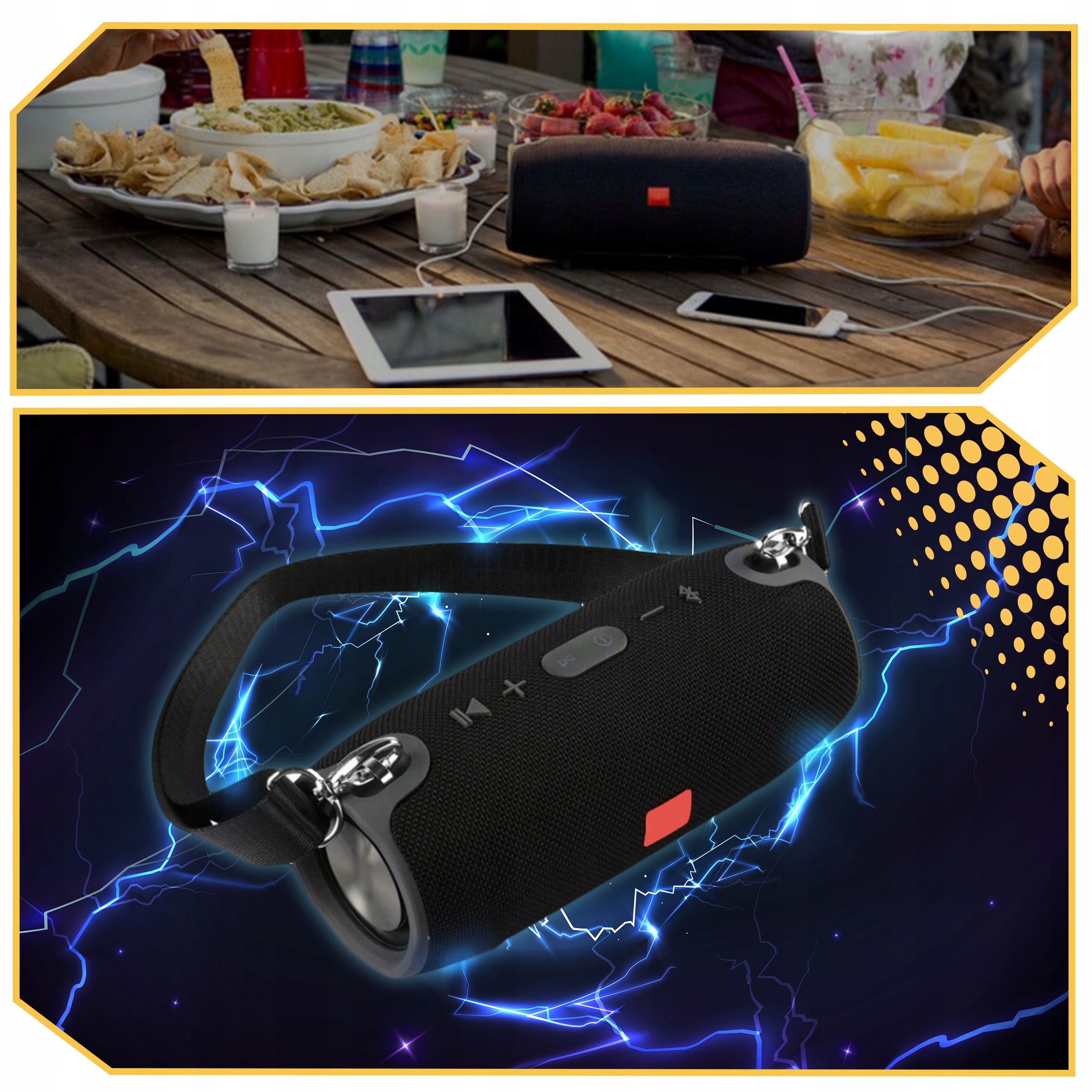 MOCNY GŁOŚNIK MOBILNY BEZPRZEWODOWY BLUETOOTH Z RADIO BASS PASKIEM NA RAMIE Model inny