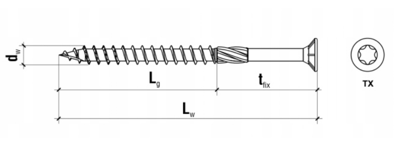WKRĘTY CIESIELSKIE DO DREWNA TORX 4x60 WKRĘT-MET KLIMAS STOŻKOWE 250szt. Przeznaczenie do drewna