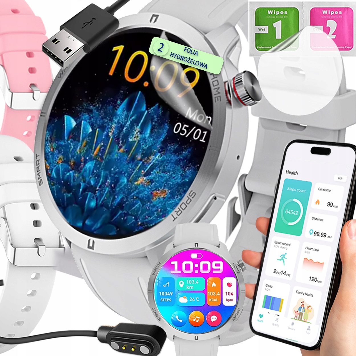 Chytré Hodinky dámské Sms Kroky Polské Menu Hovory 2 Řemínky Fólie