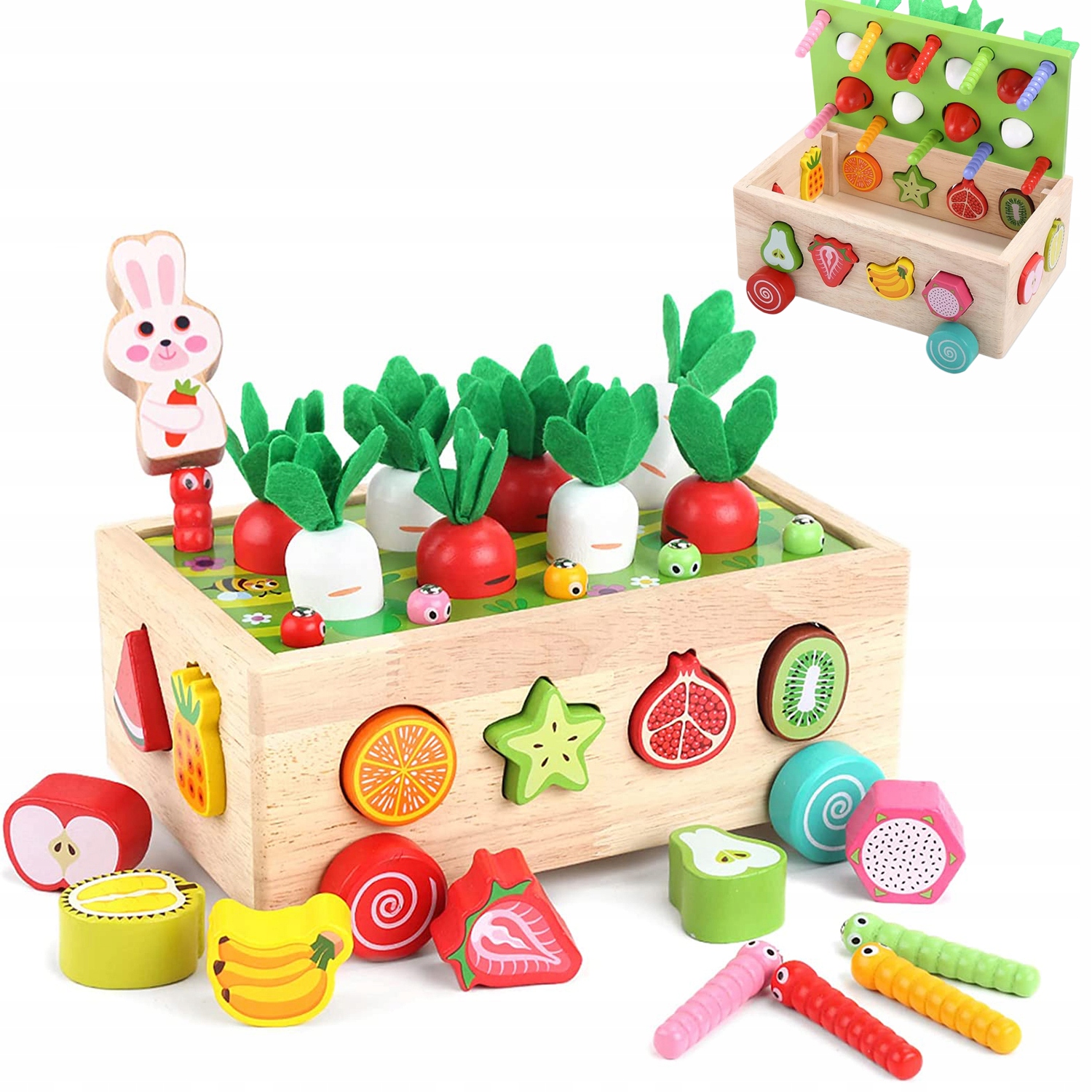 GRA LOGICZNA SORTER DREWNIANY MARCHEWKI KRÓLIK ROBACZKI MONTESSORI