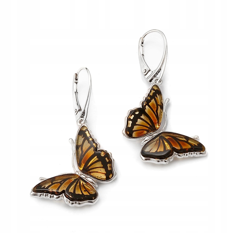 Stříbrné Náušnice S náušnice z jantaru, Stříbro 925