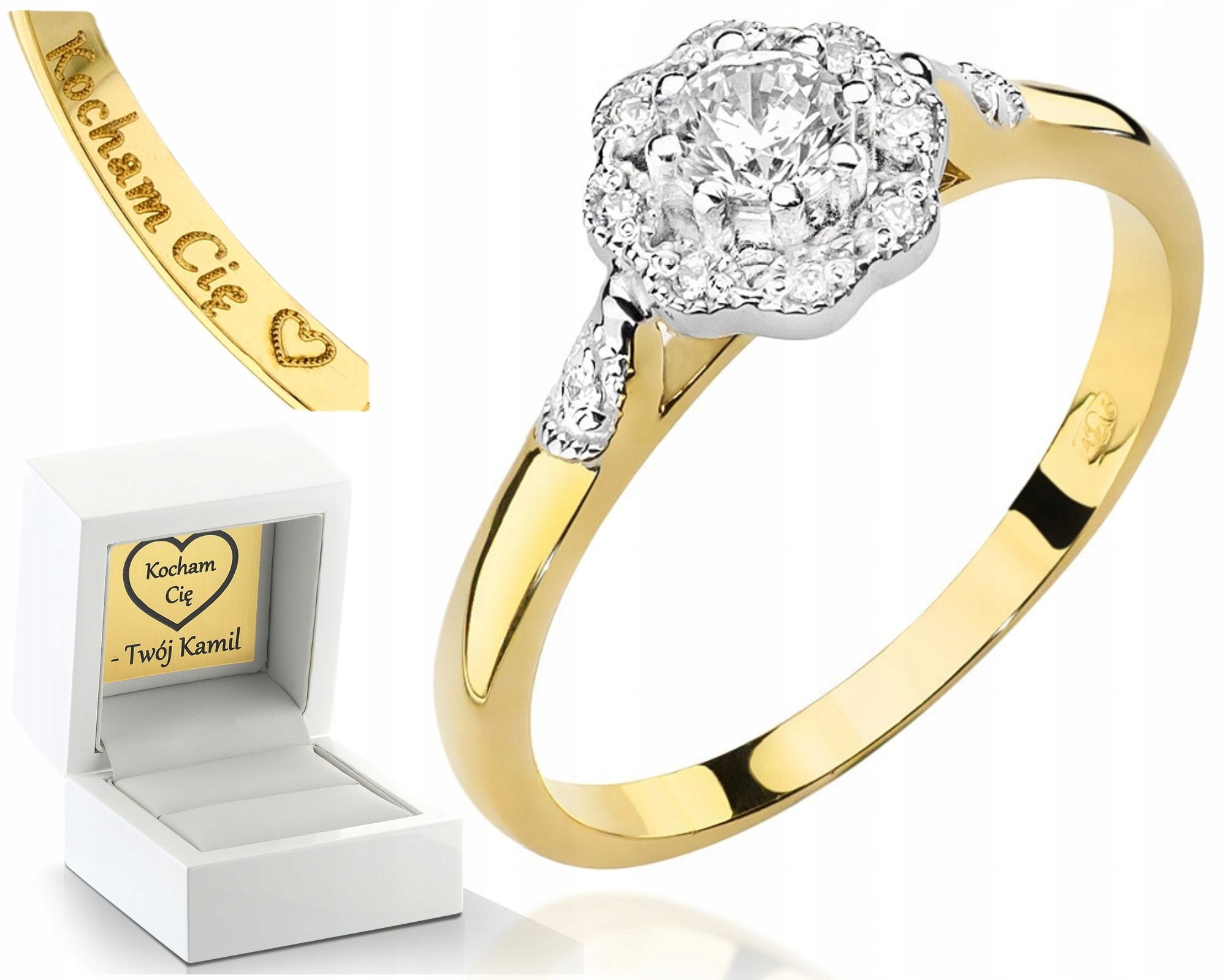 Zlatý Prstýnek S Briliantovým Květinovým Vzorem Gravírování Bonus