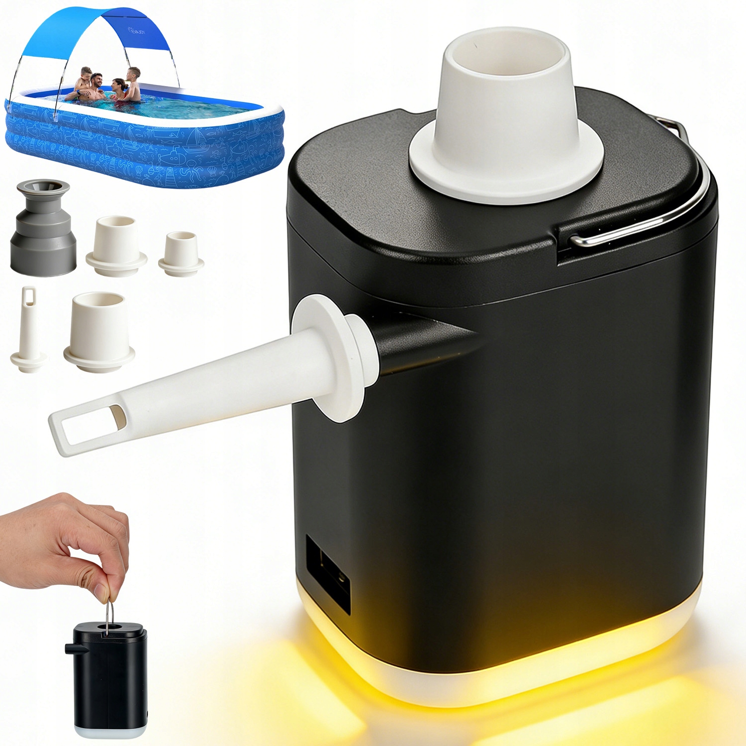 Mini Dwufunkcyjna Pompa Pompa Do Nadmuchiwania Kół Materacy 5 Dysz 1200MAH