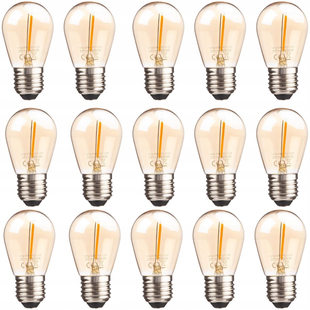 Pakiet 15szt żarówka Led E27 S14 0,5W amber girlandowa
