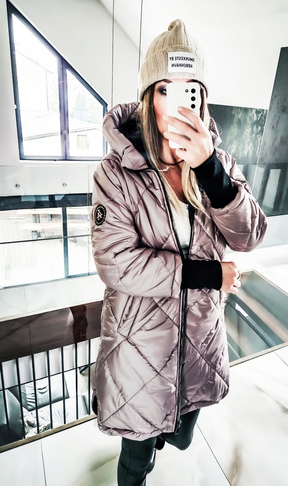 KURTKA DAMSKA PŁASZCZ ASYMETRYCZNA PIKOWANA DŁUŻSZA 46 Wzór dominujący bez wzoru