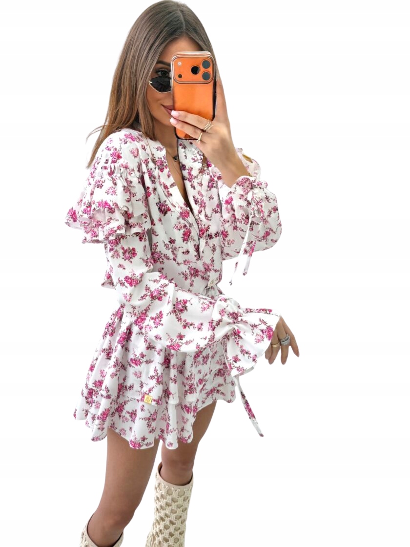 Dámský komplet s květinami, halenka sukně (kraťasy) Vasari Lola bílá