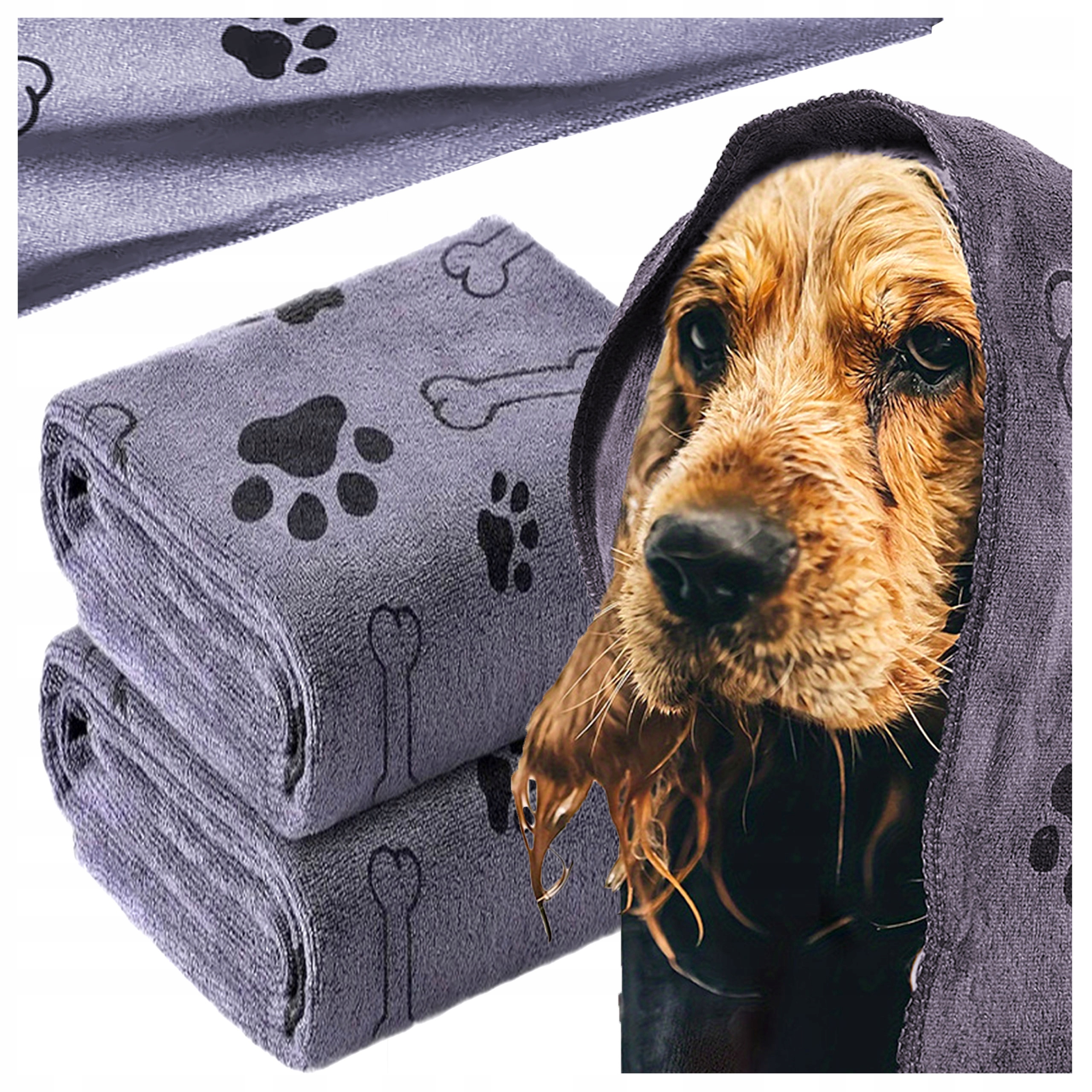 Levně 2x Ručník na sušení a mytí pro psa kočku Koupel Teplé mikrovlákno 70x100