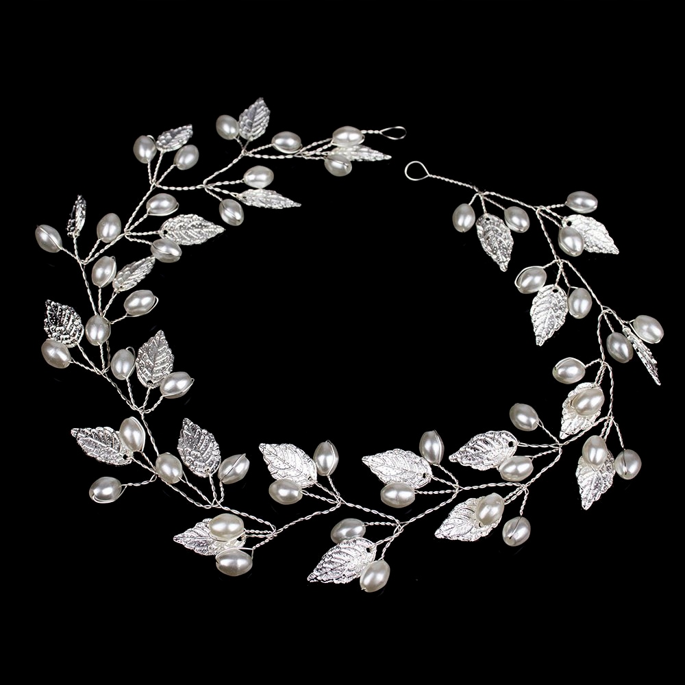 OZDOBA DO WŁOSÓW ślubna SREBRNA perły LISTKI ślub Rodzaj stroik