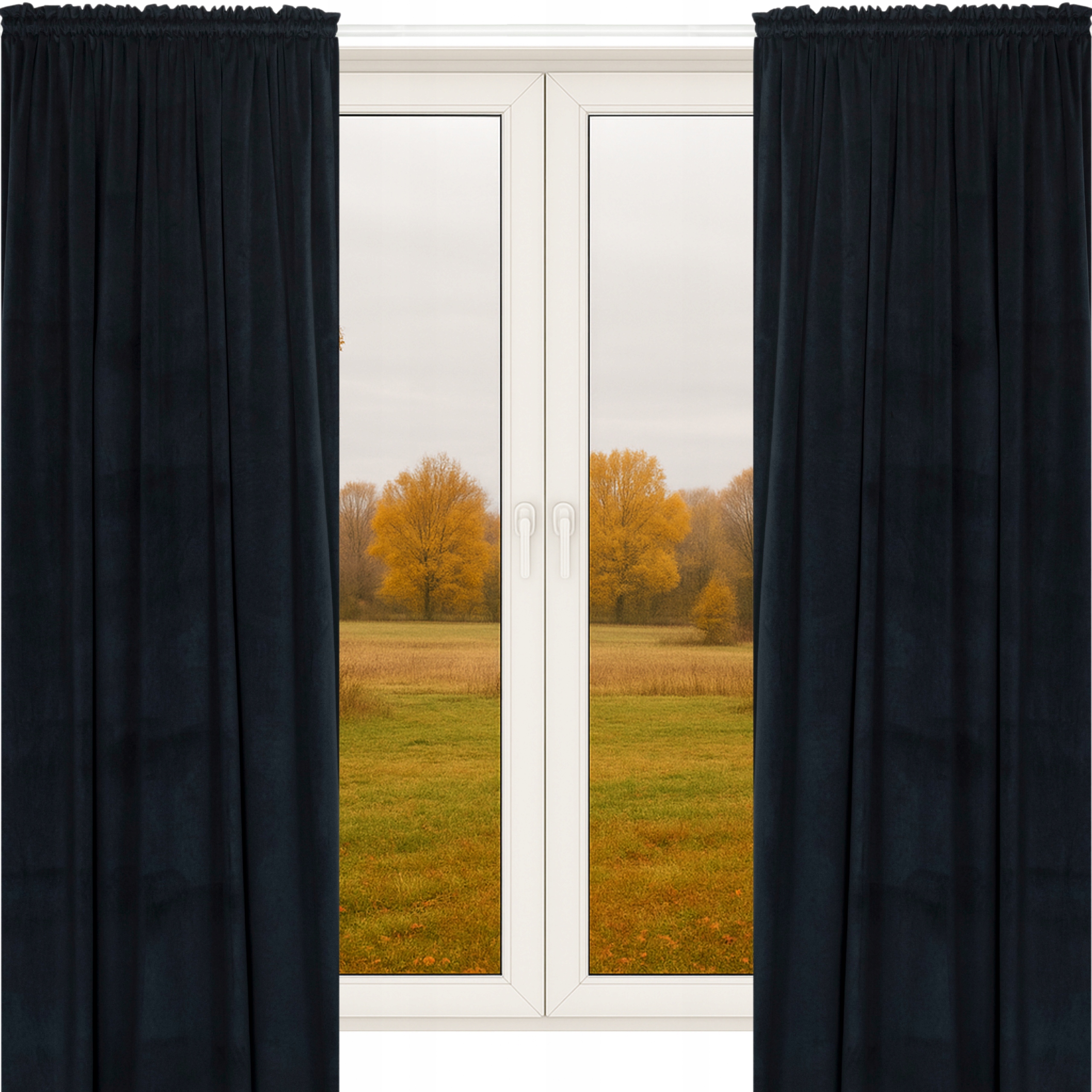 Velurové Záclony Hotové 140X250 Polské Záclony Černé Na Žabky Velur