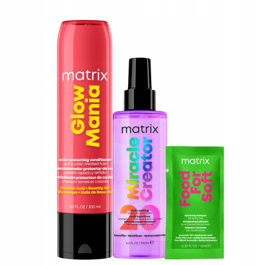 Matrix Glow Mania odżywka do włosów farbowanych, Miracle Creator spray