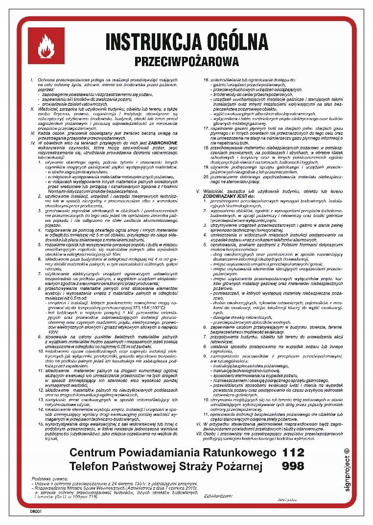 

Instrukcja ogólna przeciwpożarowa 25X35 Hn Płyta
