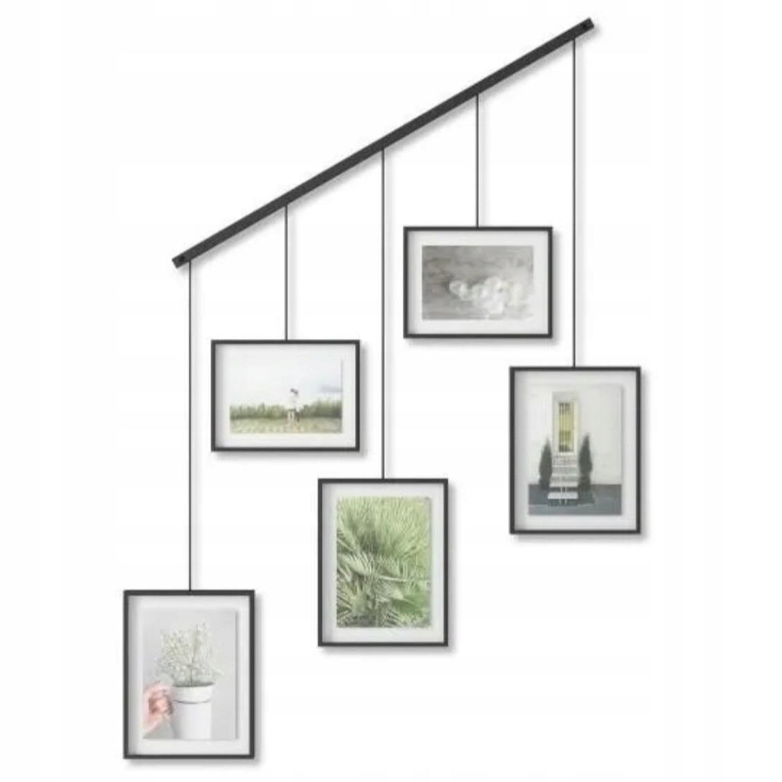 Sada 5 rámečků na liště, moderní věšák na fotografie, černý Exhibit