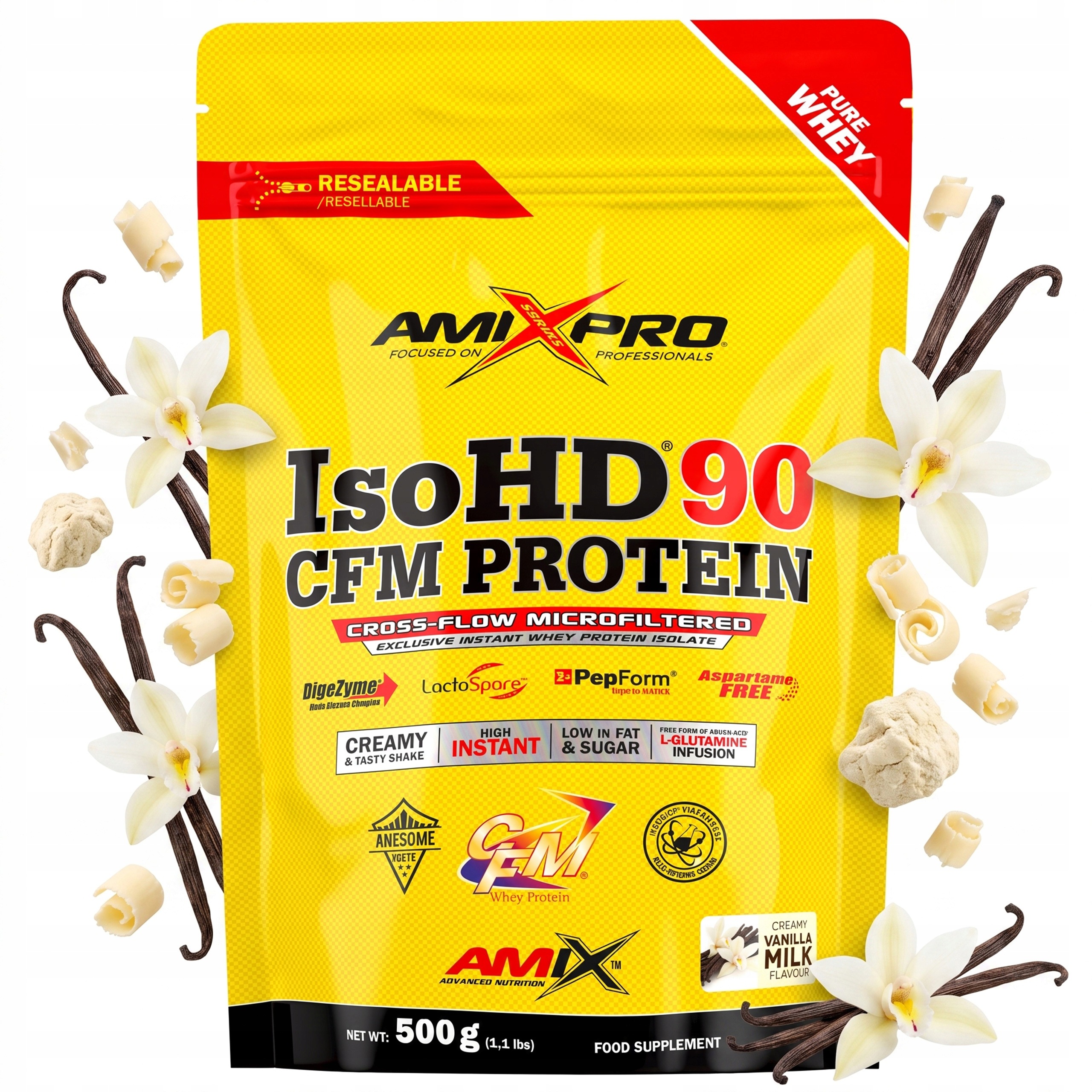 Proteinový izolát 90 doplněk stravy bez laktózy Cfm 500 g mléčná vanilka