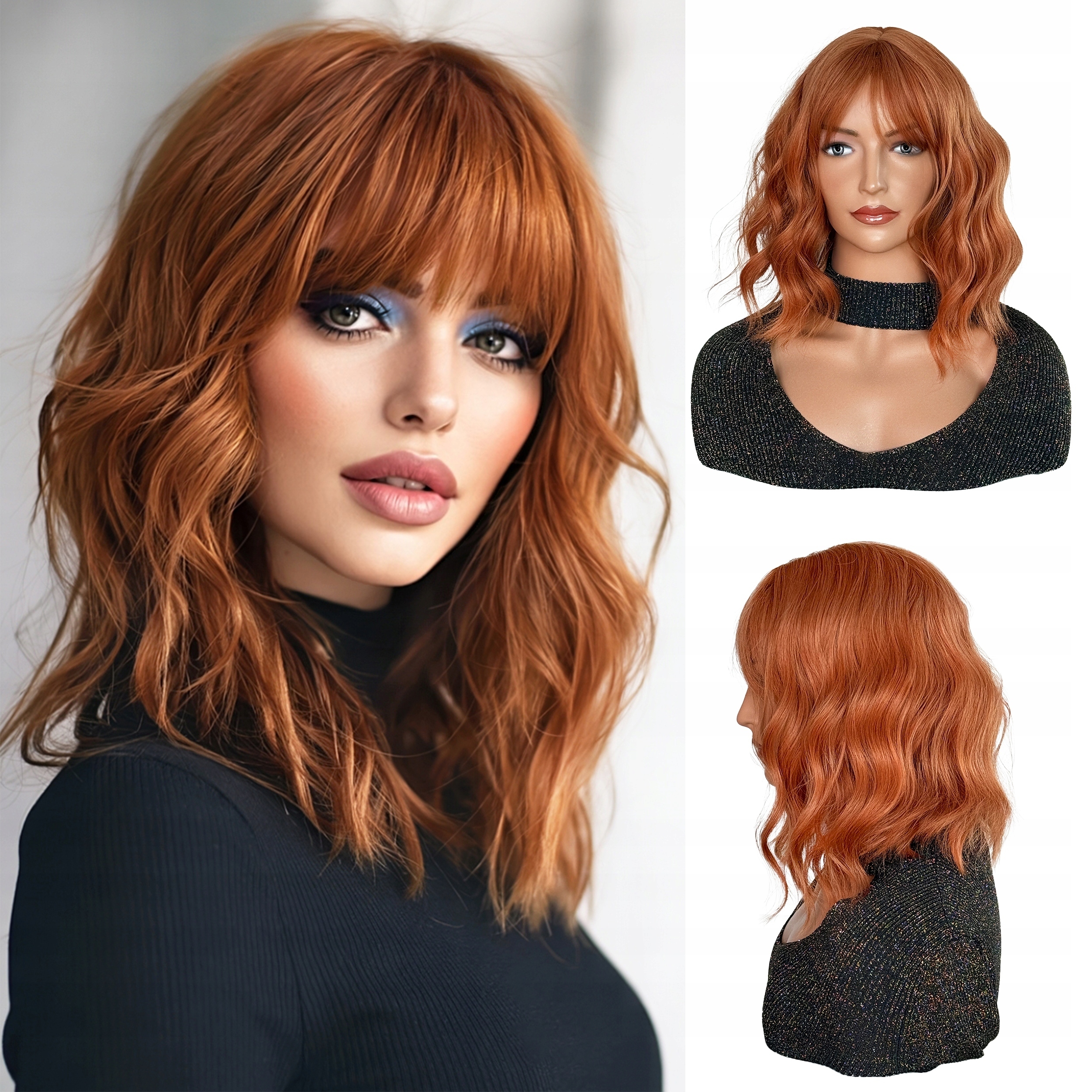 Paruka ze syntetických vlasů Kudrnatá ruda Loki s hřívou krátká 35 cm