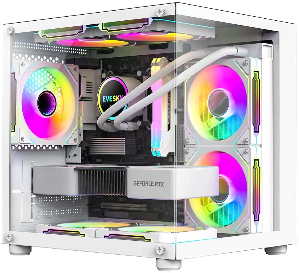 Bílá Počítačová Skříň Akvárium Usb 3.0 Tvrzené Sklo Sklep 3x Rgb Ventilátor