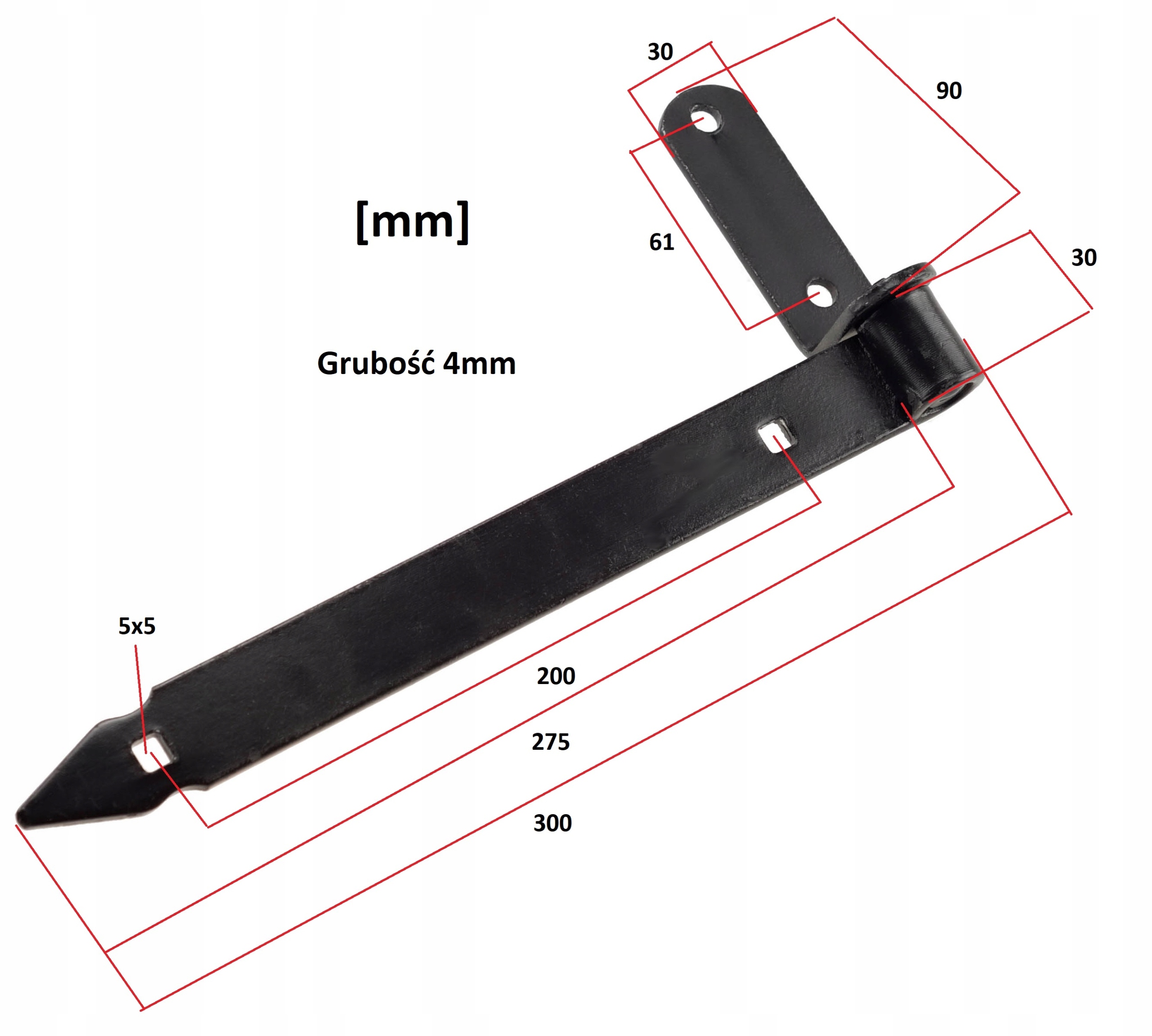 Zawias pasowy do bram 300 mm, hak do przykręcenia Kod producenta ZP746