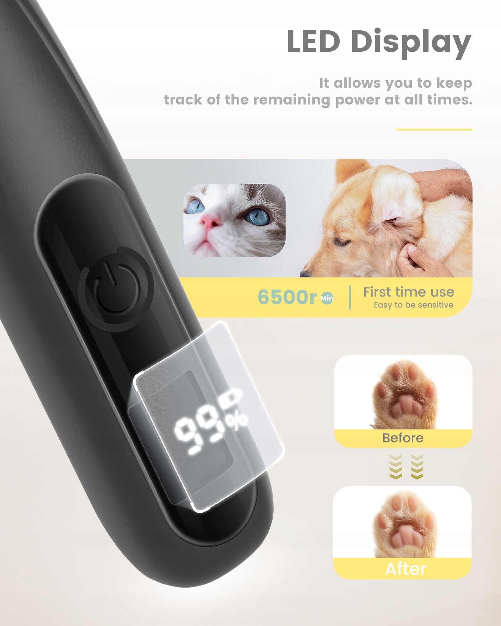 PAPMINI Cicha Maszynka Do Strzyżenia Kota LED USB-C Bezprzewodowa — miniatura 9