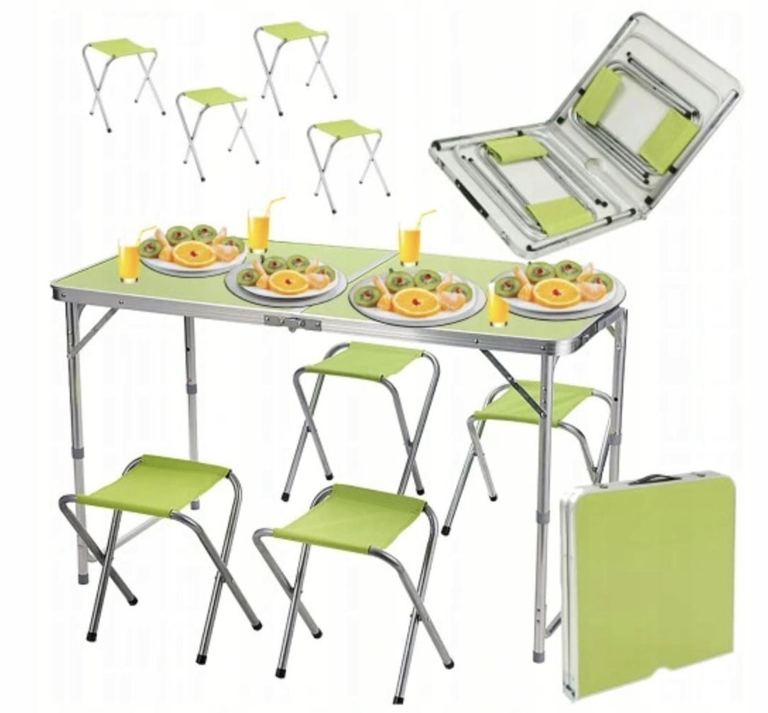 Stolik Turystyczny Składany Ogrodowy 4 Krzesła Kempingowy Walizka Zestaw