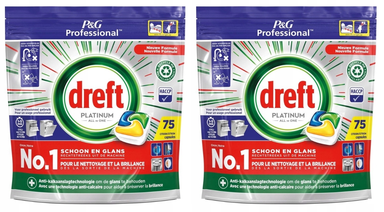 Levně Sada 2 x Dreft Platinum Kapsle do myčky nádobí Citronové 75 kusů