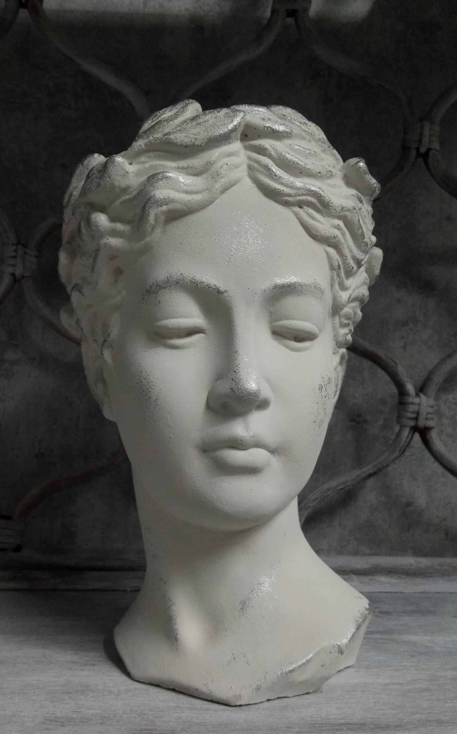 

Doniczka głowa.H-28cm.Szaro-srebrna