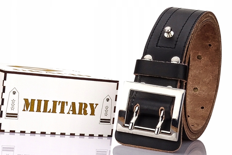 Kožený Pás Militari Vojenský Mesky Pásek Krotky 123cm Černý Parciální