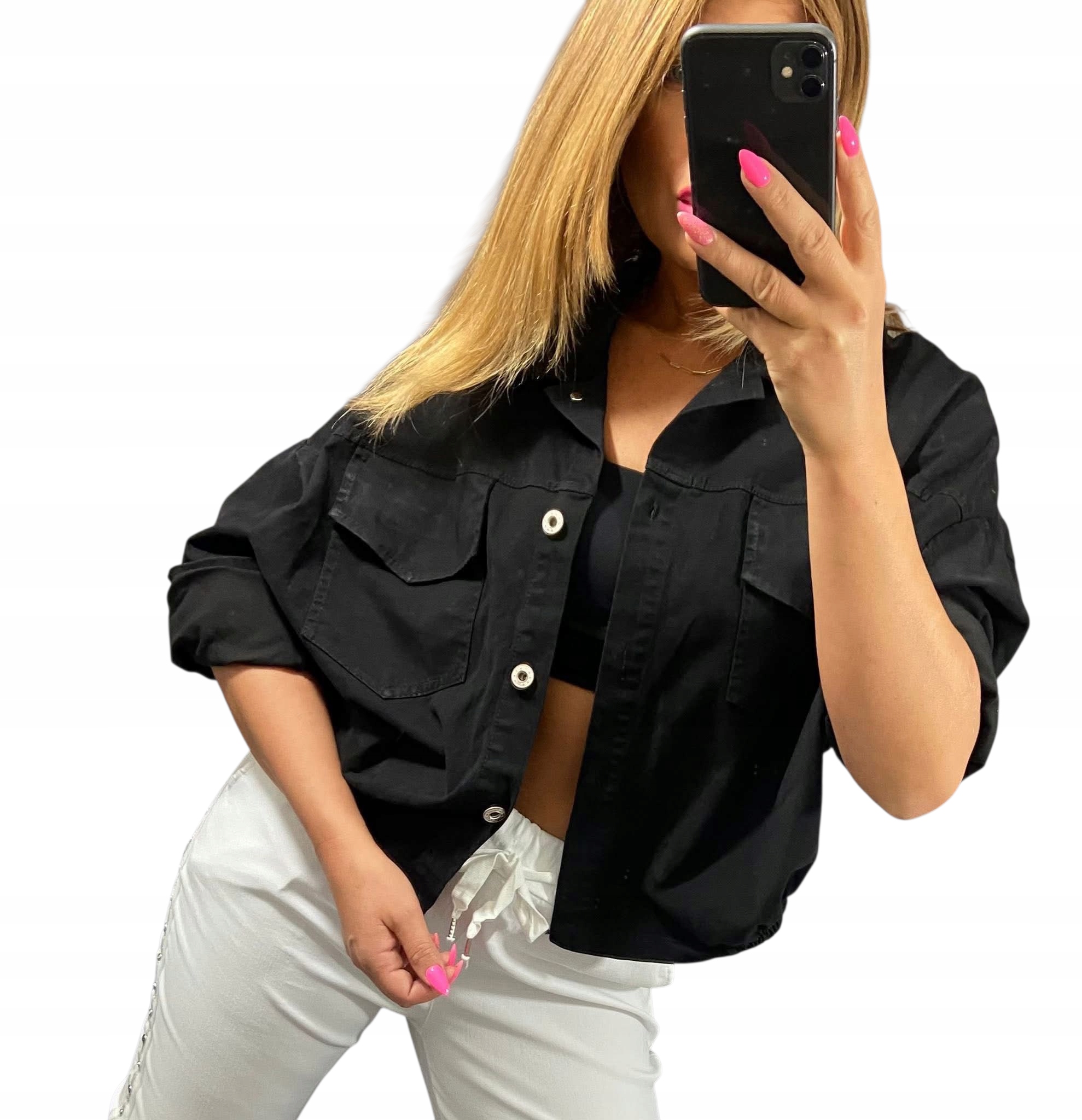 Elegantní džínová bunda, katana černá, Plus Size, velikost 46-52