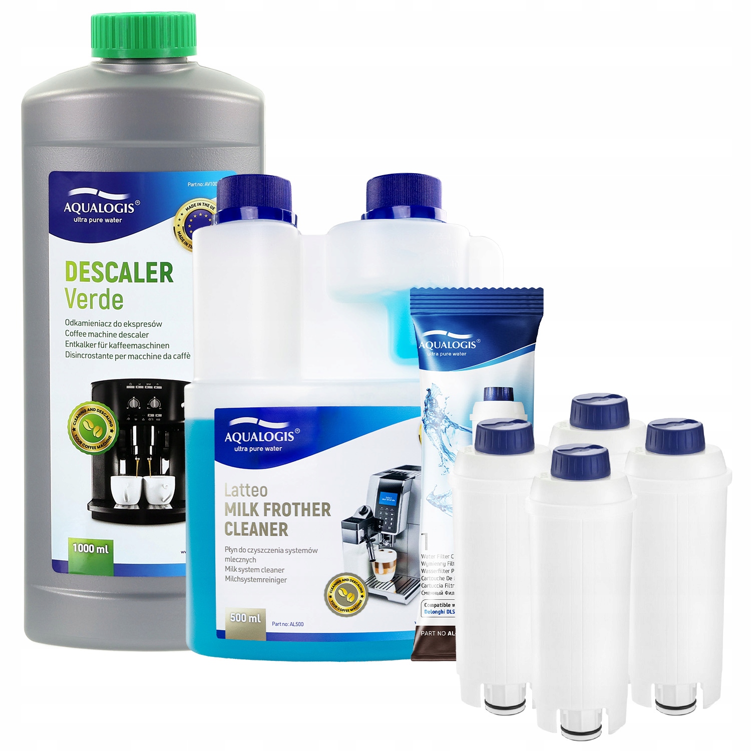 4x Filtr do kávovaru Delonghi AL-S002 Tekutina 500 ml Odvápňovač 1 l