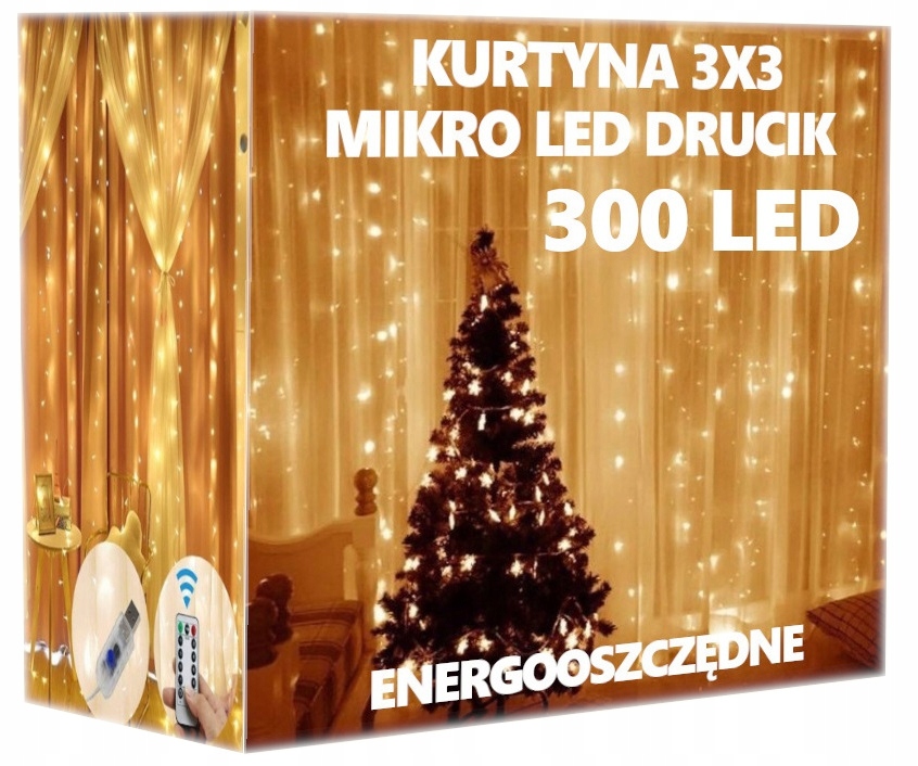

Kurtyna Led Sople Lampki Mikro Drucik na Pilot 3x3