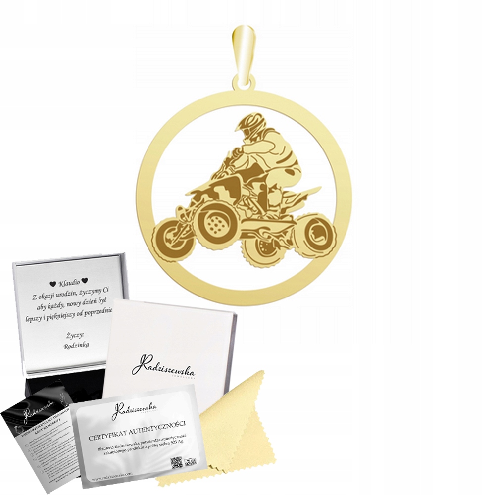 Zlatý Přívěsek S Quadem Quad Stříbro 925 Dárek Gravírování Bonus Šperky