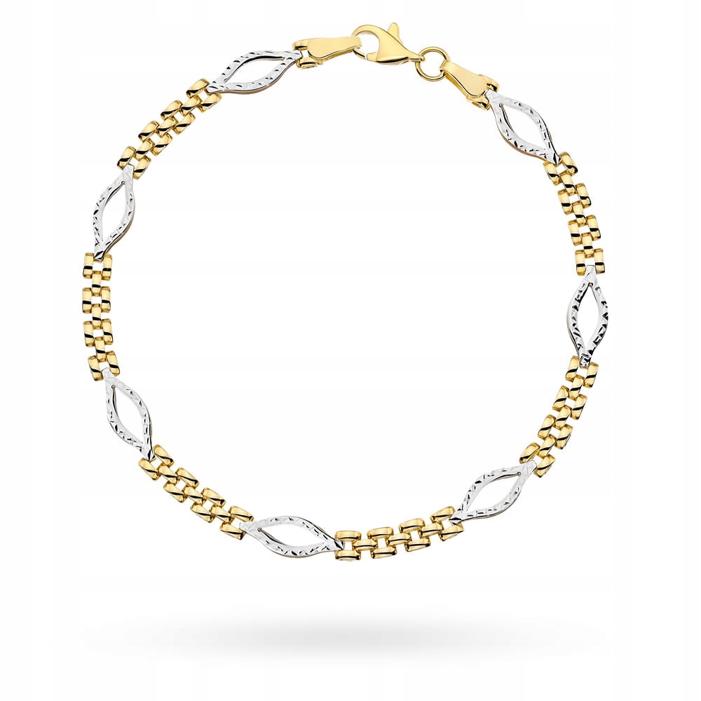 Zlatý náramek 585 s diamantovými lístky ve dvou barvách zlata 14k