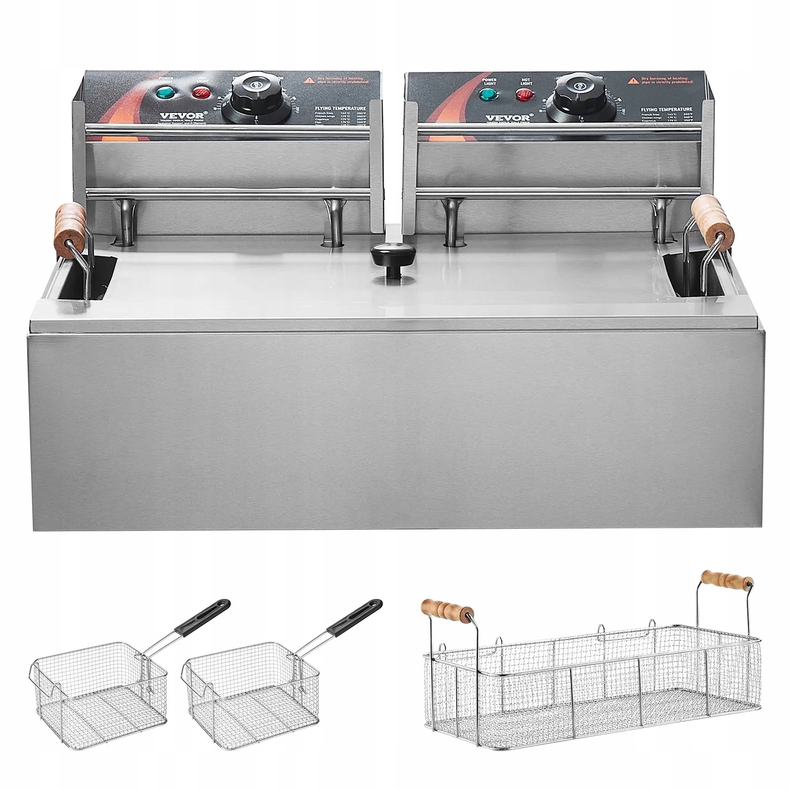 Elektrická fritéza 17L, 3 gastronomické koše z oceli pro domácí použití