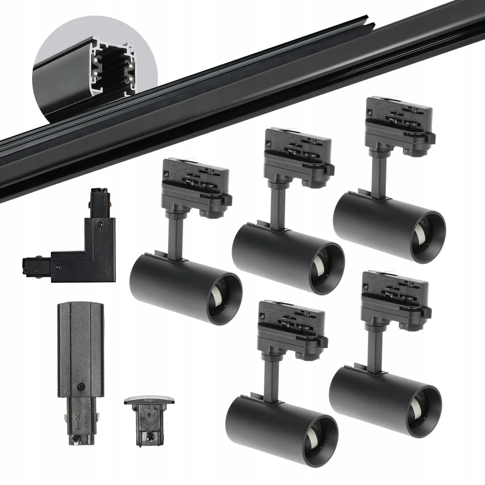 Sada kolejnicová 3-fázová kolejnice 2m+1m spojka L levá 5 lamp napájení