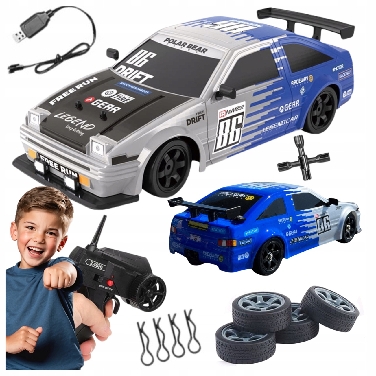 Samochód Zdalnie Sterowany Rc Auto Na Pilota Duży Do Driftu Led Dym 4X4