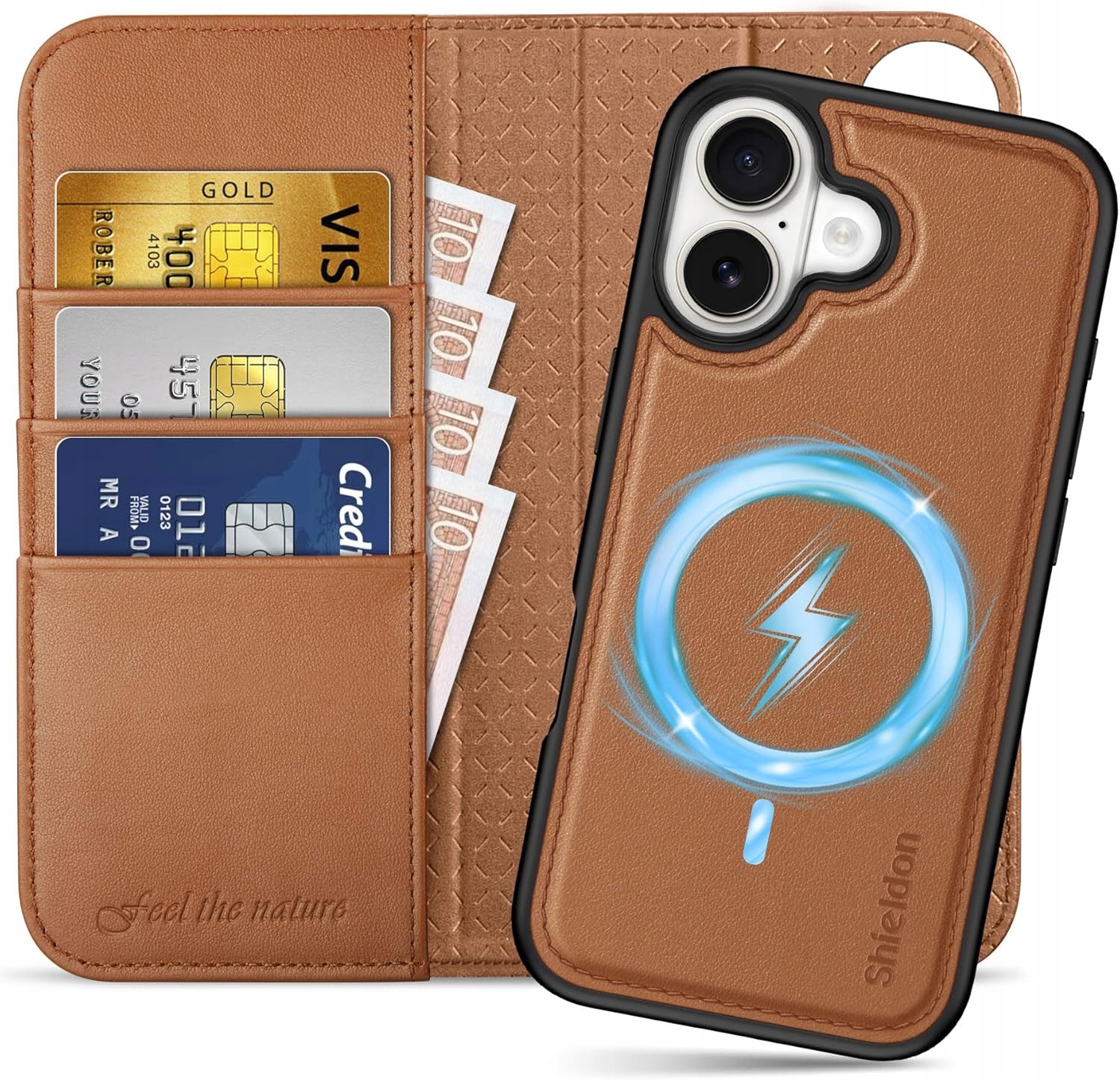 Flipové pouzdro Zadní Kryt 2v1 MagSafe Shieldon Pravá Kůže pro iPhone 17