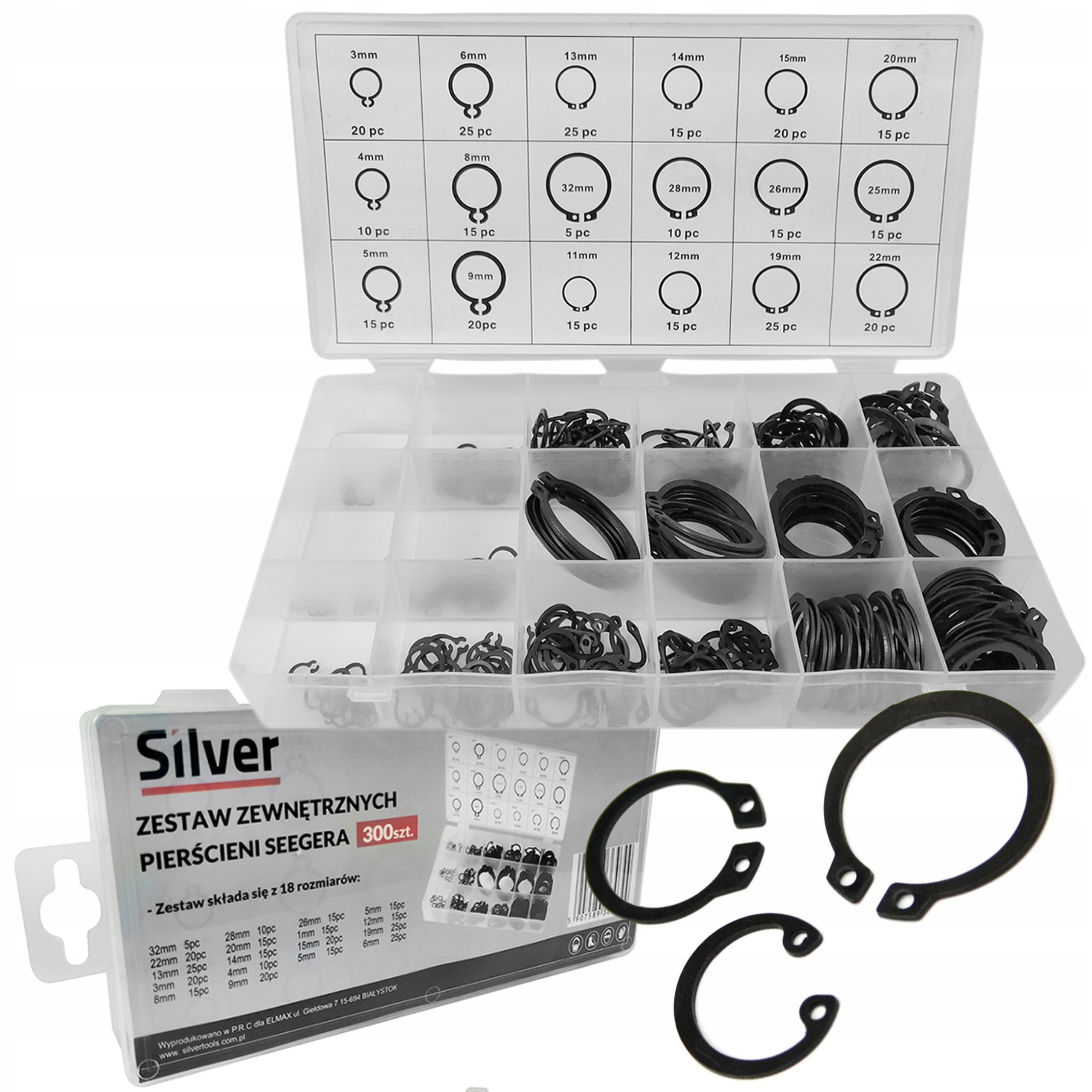 ZESTAW PIERŚCIENIE SEGERA ZEWNĘTRZNE 300SZT 18 ROZMIARÓW ORGANIZER S10538
