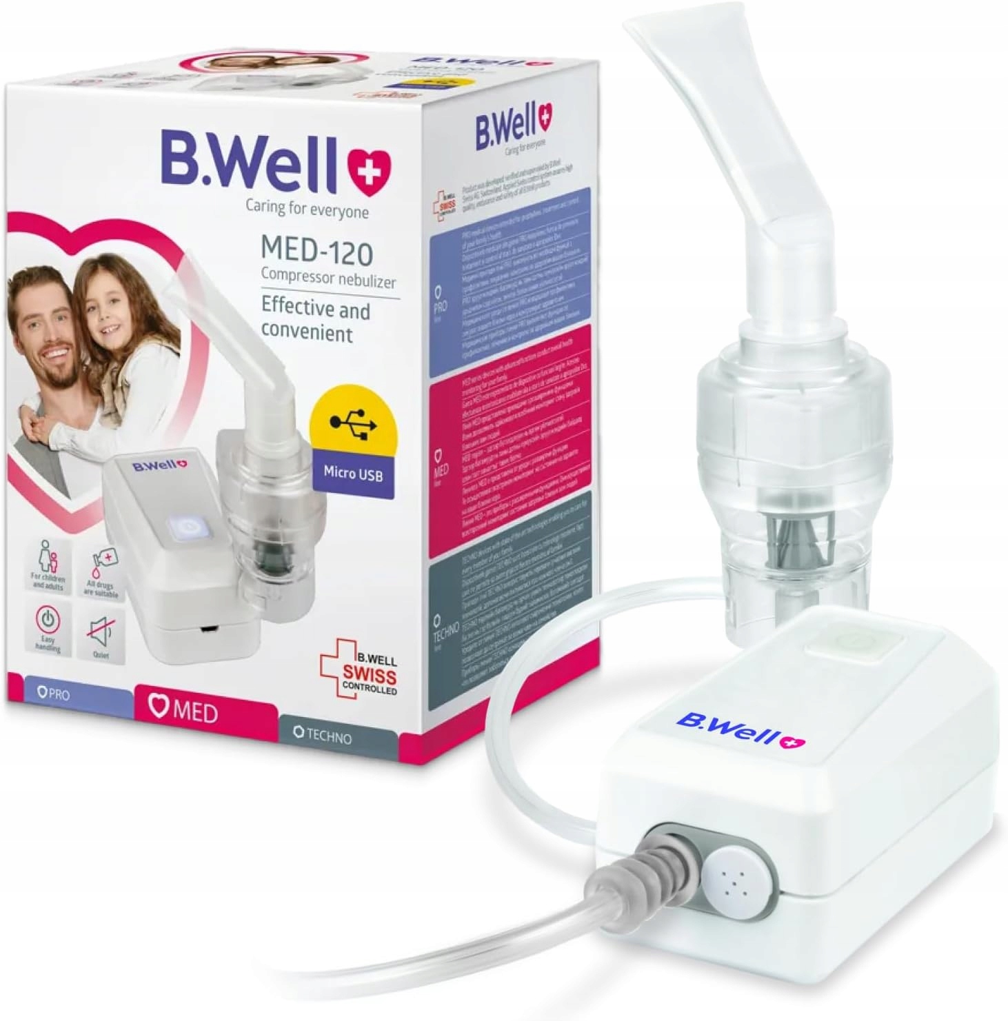 INHALATOR NEBULIZATOR TŁOKOWY B.WELL PRZENOŚNY CICHY DLA DZIECI I DOROSŁYCH