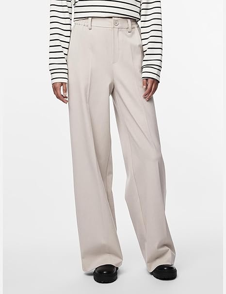 Pieces Elegantní Béžové Jednoduché Kalhoty S Vysokým Pasem M/30 6FA