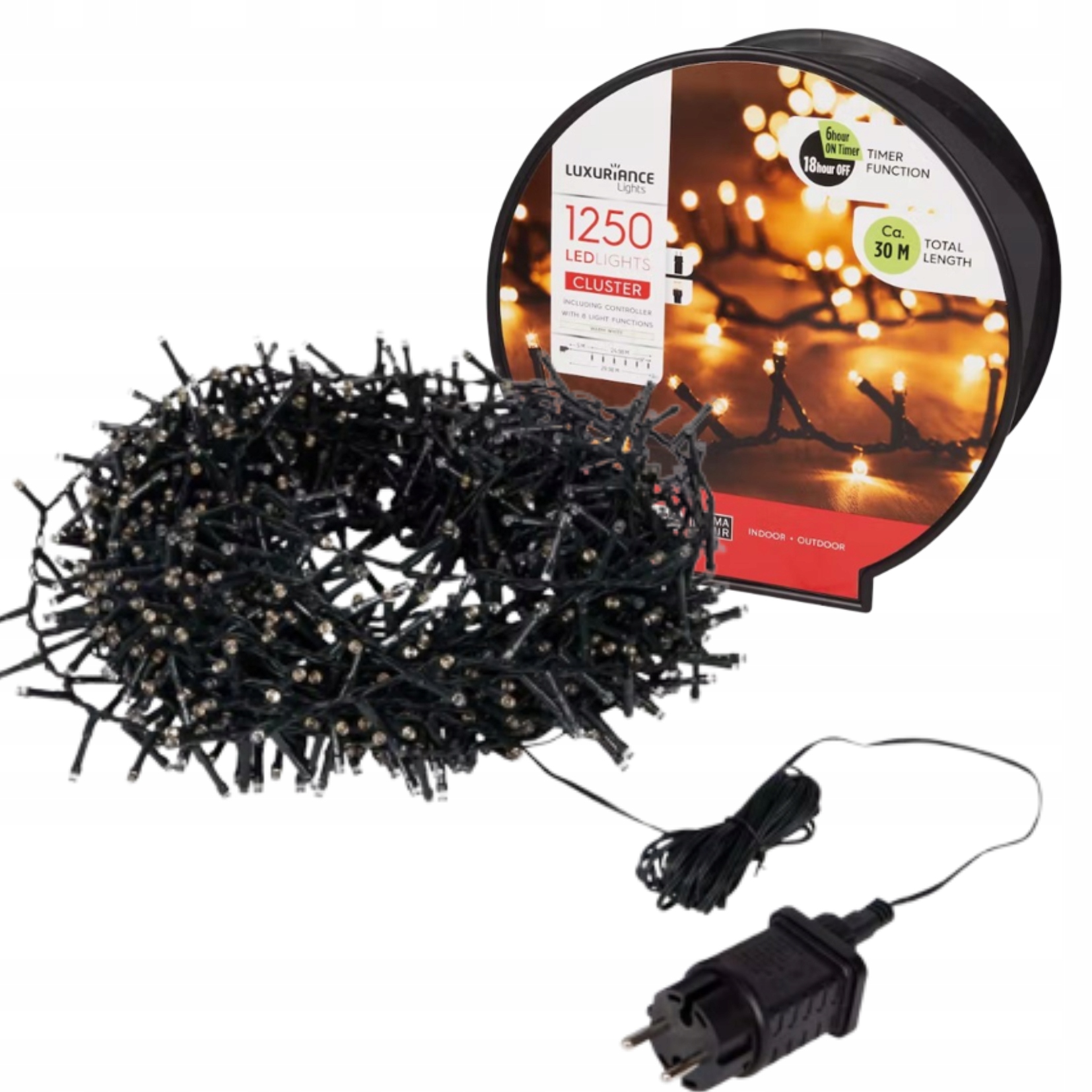 LAMPKI CHOINKOWE WEWNĘTRZNE ZEWNĘTRZNE 1250LED CIEPŁE BIAŁE OŚWIETLENIE 30M Kod producenta 3010377