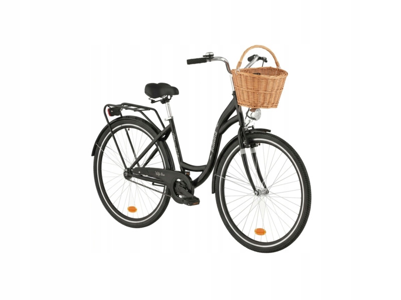 Rower miejski Indiana Moena S1B 28 cali damski Czarny Koszyk wiklinowy