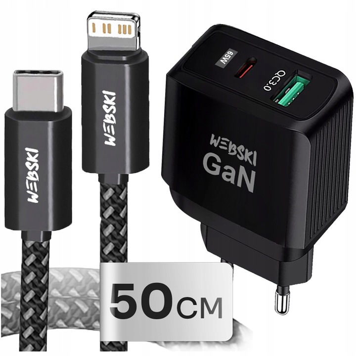 PRZEWÓD W OPLOCIE 50cm 27W DO iPHONE ŁADOWARKA USB Marka Webski