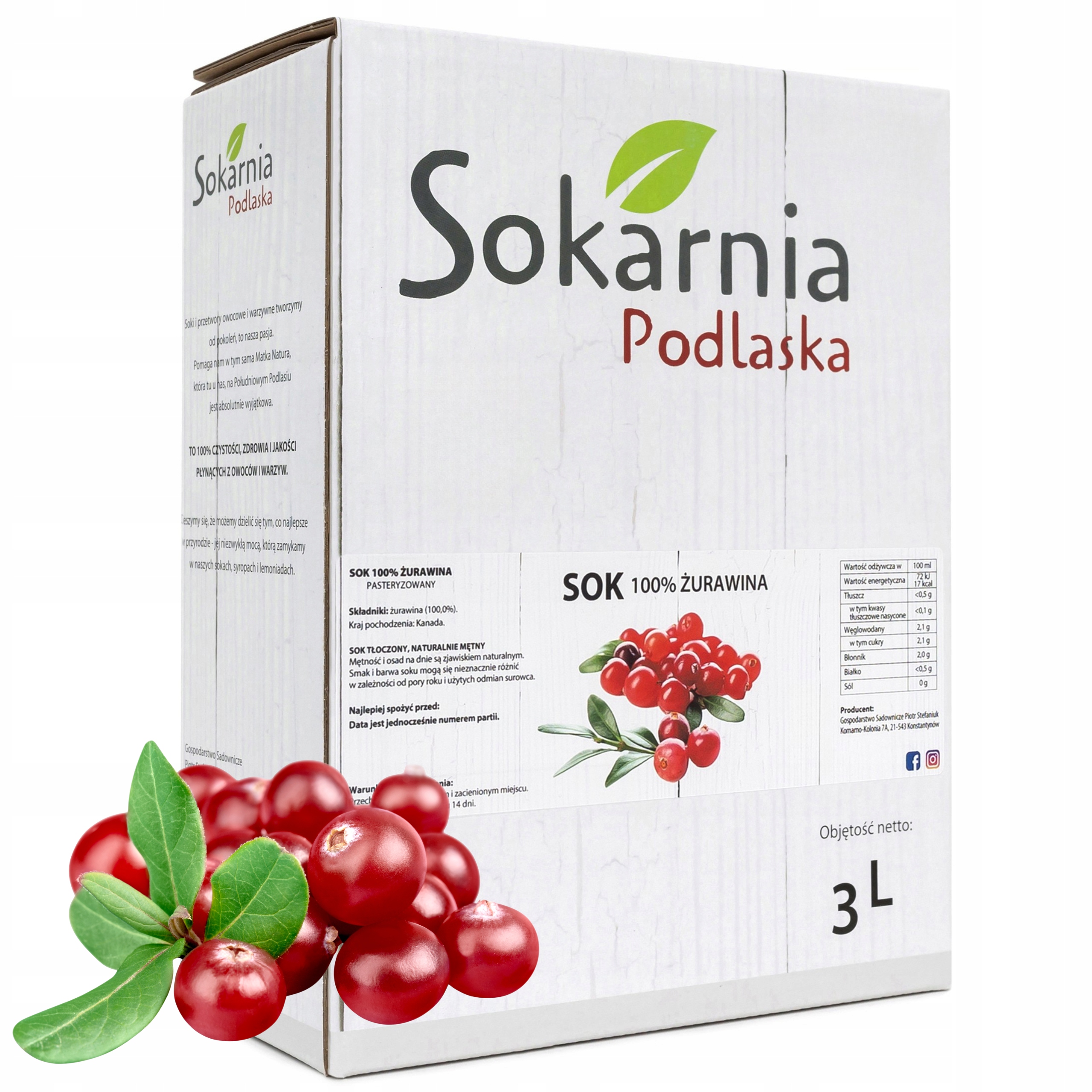 Sok Z Żurawiny 3L Tłoczony Naturalny Smak Źródło Witamin Bez Cukru Zdrowy