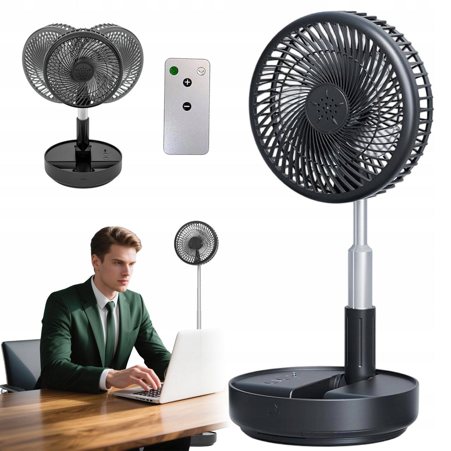 Přenosný Stojanový Ventilátor Usb 7200 Mah, Nastavitelná Výška 90°, Oscilace