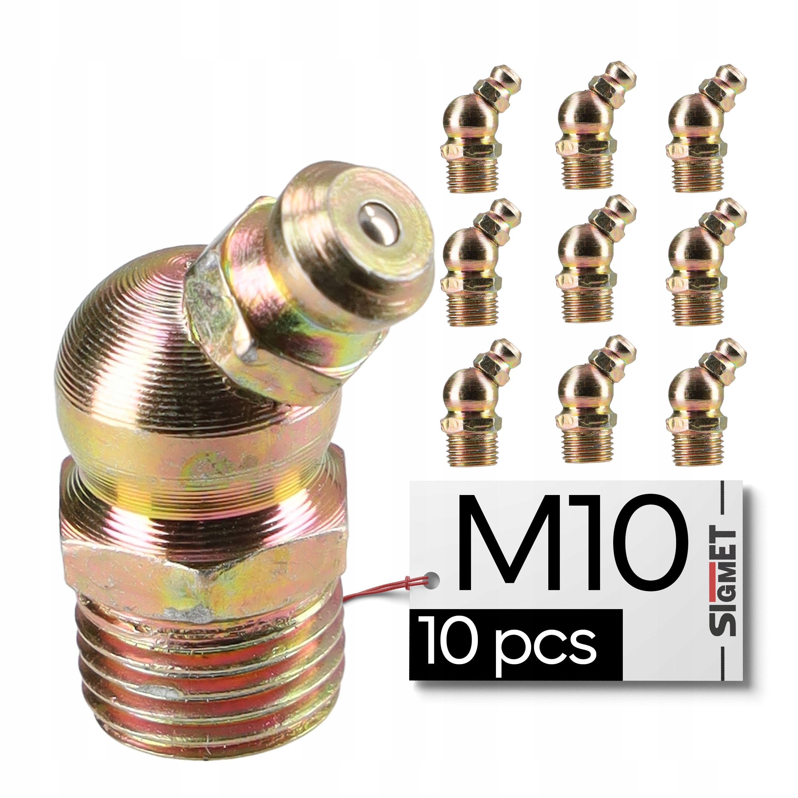10 x Smarowniczka kątowa 45° M10x1 18 mm gwintowana do łożysk kalamitka